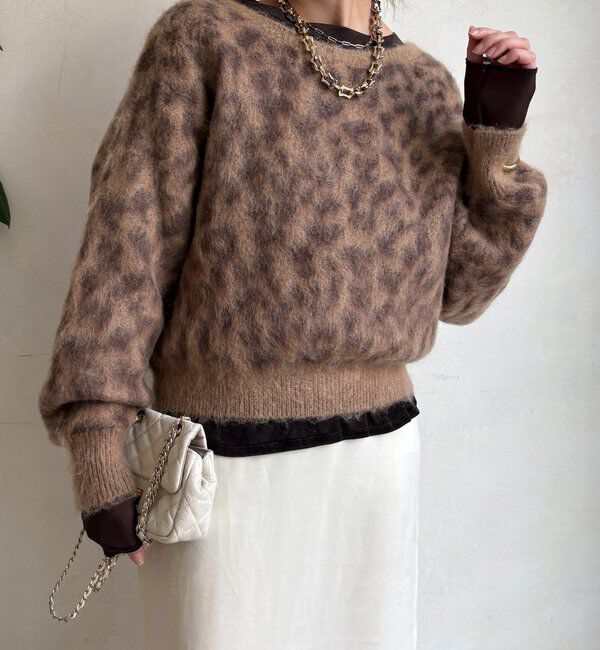  「レオパード柄起毛ニット」|ニット・セーター|キャメル