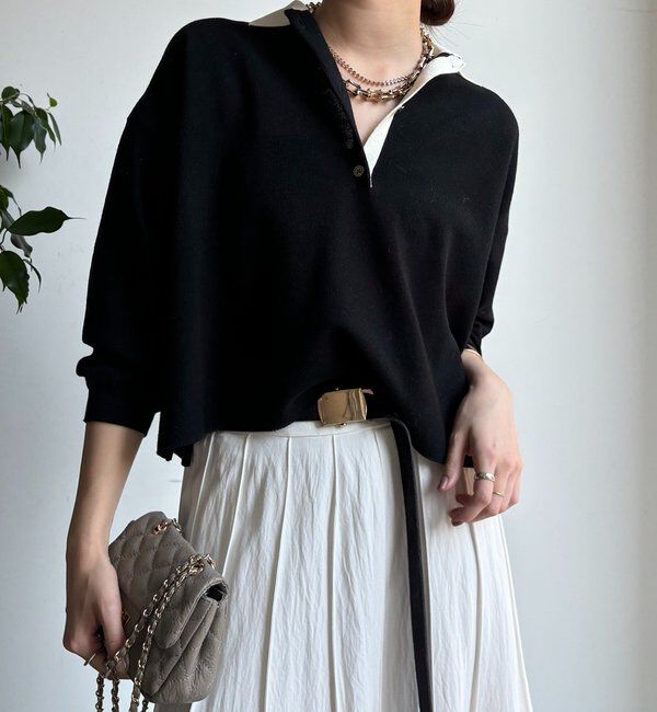  「鹿の子編み襟付ニット」|ニット・セーター|ブラック