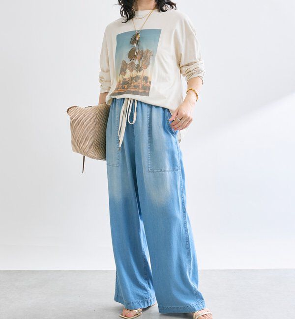  「【セットアップ可】ドレーピーデニムワイドパンツ」|チノ|