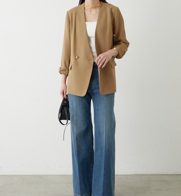  「麻調合繊ノーカラージャケット」|テーラードジャケット|