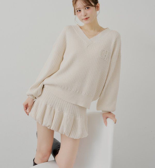  「【セットアップ対応】ニットバルーンミニスカート」|スカート|アイボリー