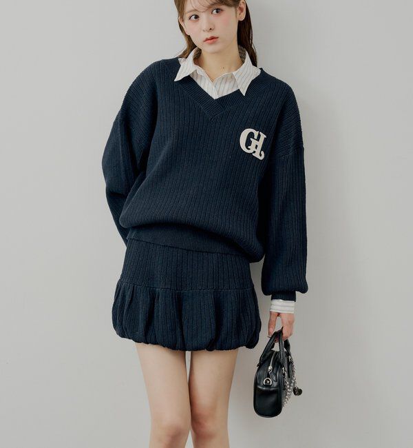  「【セットアップ対応】ニットバルーンミニスカート」|スカート|ネイビー