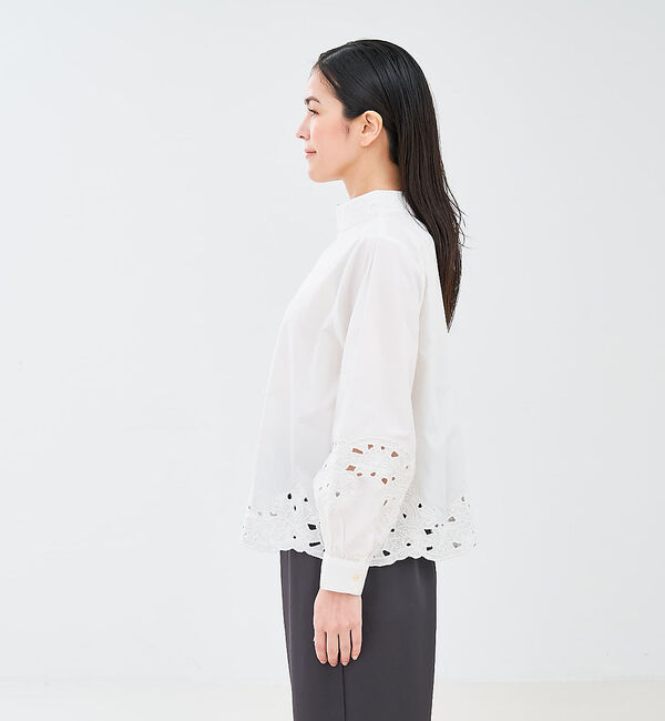 collex「レース切替スタインドカラーブラウス」|シャツ・ブラウス|