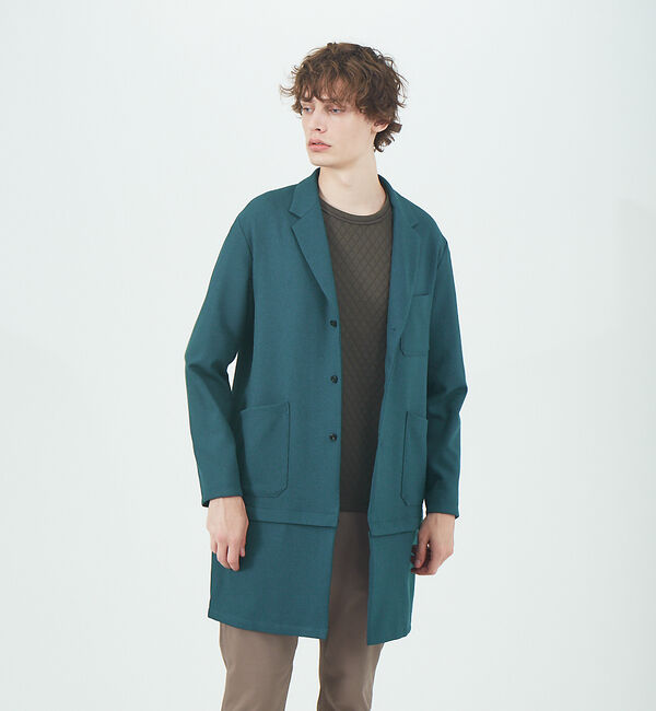 ABAHOUSE「ツイル ストレッチ 2WAY ショップコート」|テーラードジャケット|ビリジアン