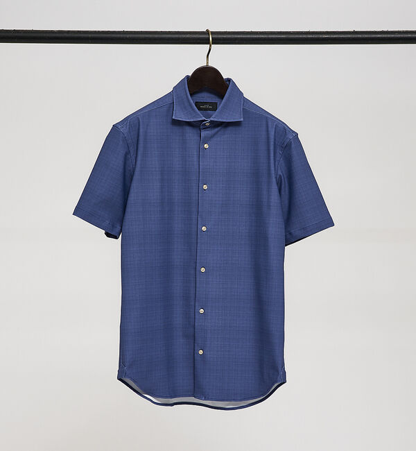ABAHOUSE「【FLEX SHIRTS】接触冷感 スラブチェック 半袖シャツ」|シャツ・ブラウス|ダークネイビー