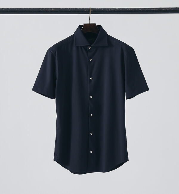 ABAHOUSE「【接触冷感】アイスピケ ストレッチ 半袖シャツ / FLEX SHIRTS」|シャツ・ブラウス|ネイビー