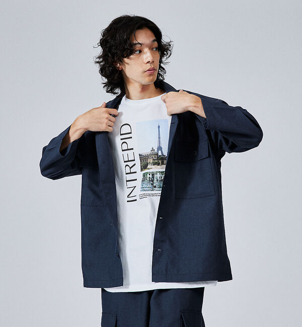 ABAHOUSE「【セットアップ対応】リネンライクミリタリーシャツ/CPOシャツ」|シャツ・ブラウス|ダークネイビー