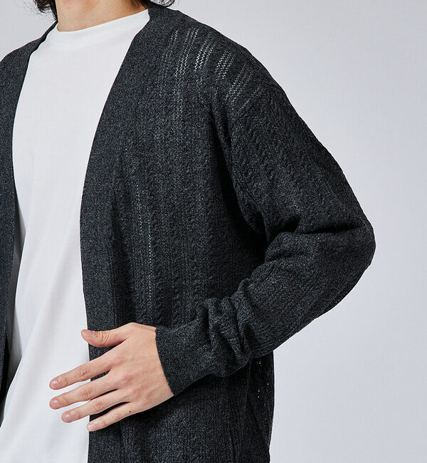 ABAHOUSE「【レース編み】ボタンレスカーディガン/ シアーカーディガン」|カーディガン|