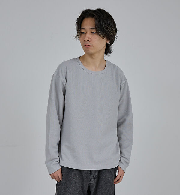 ABAHOUSE「【AH ABAHOUSE】モダン カノコ クルーネック ロングスリーブTシャツ」|Tシャツ・カットソー|グレージュ
