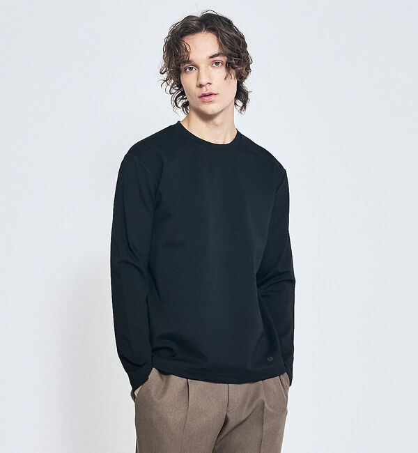 ABAHOUSE「Eco Vero ストレッチポンチ ロンT / クルーネック」|Tシャツ・カットソー|ブラック