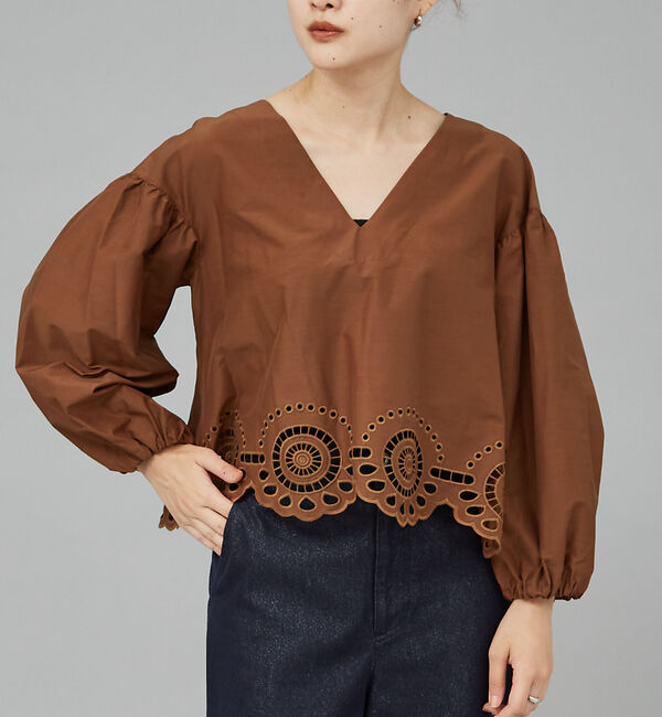qualite「刺繍ボリュームブラウス」|シャツ・ブラウス|ブラウン