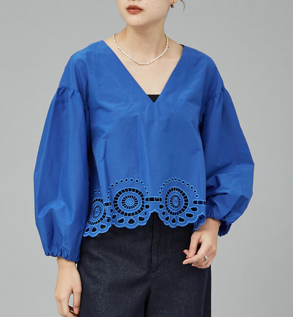 qualite「刺繍ボリュームブラウス」|シャツ・ブラウス|ブルー