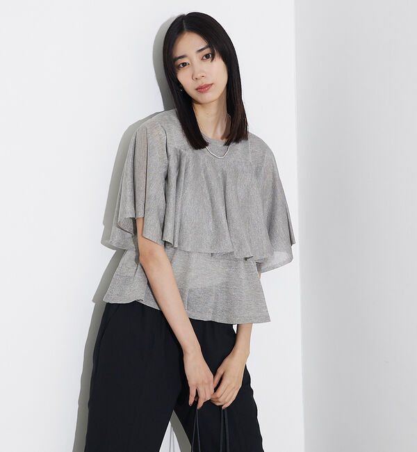 qualite「シャイニーフレアニット」|ニット・セーター|グレー