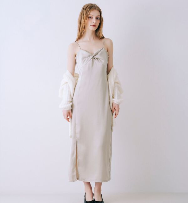 SELFIST「【一花さんコラボ】ニットカーデ＆サテンワンピースSET」|ワンピース|