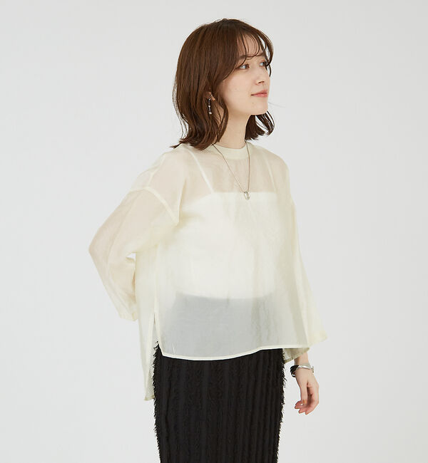 abahouse mavie「【シアートップス】７分袖シアーTシャツ」|Tシャツ・カットソー|
