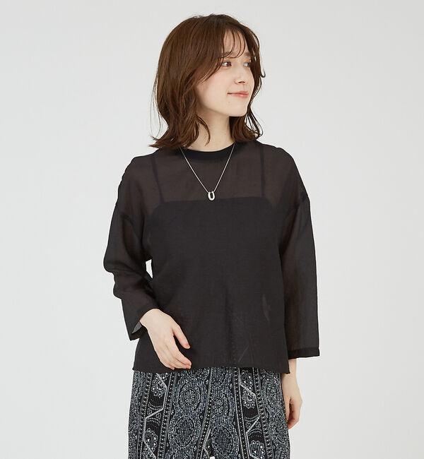 abahouse mavie「【シアートップス】７分袖シアーTシャツ」|Tシャツ・カットソー|