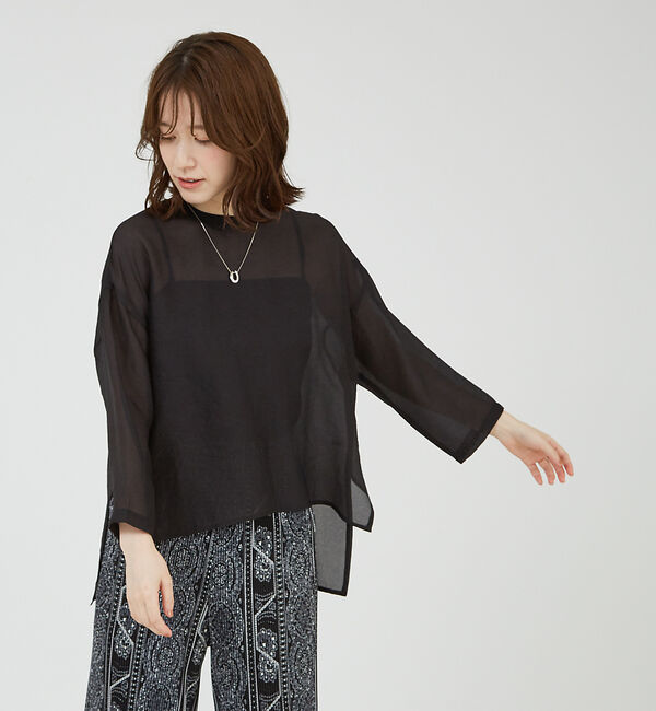 abahouse mavie「【シアートップス】７分袖シアーTシャツ」|Tシャツ・カットソー|