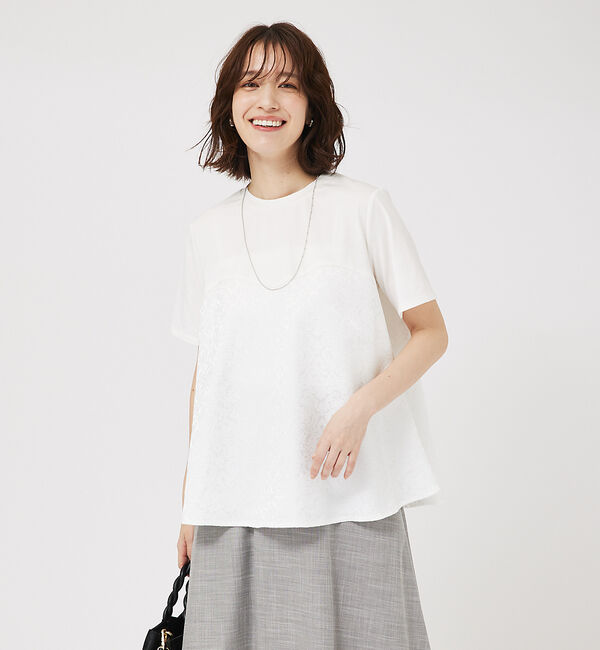 abahouse mavie「ジャガードコンビプルオーバー」|Tシャツ・カットソー|ホワイト