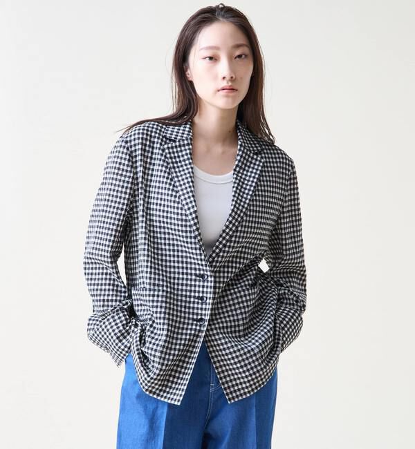 TIARA「ギンガムチェックブラウスジャケット」|テーラードジャケット|ホワイト&times;ブラック