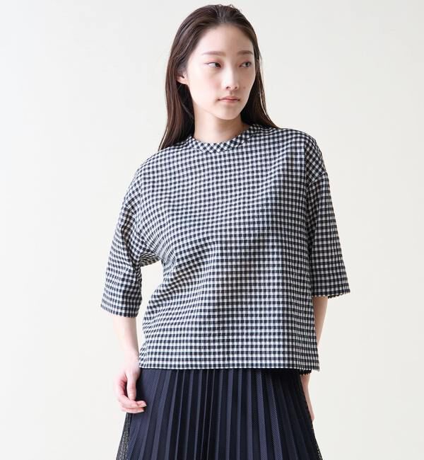TIARA「ギンガムチェックTブラウス」|シャツ・ブラウス|ホワイト&times;ブラック