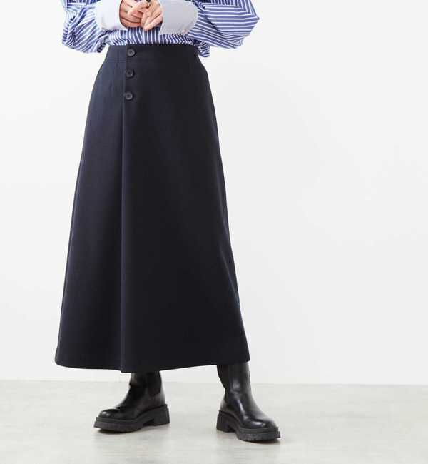 Soffitto「アンゴラ混フラノフリースAラインスカート」|スカート|ネイビー
