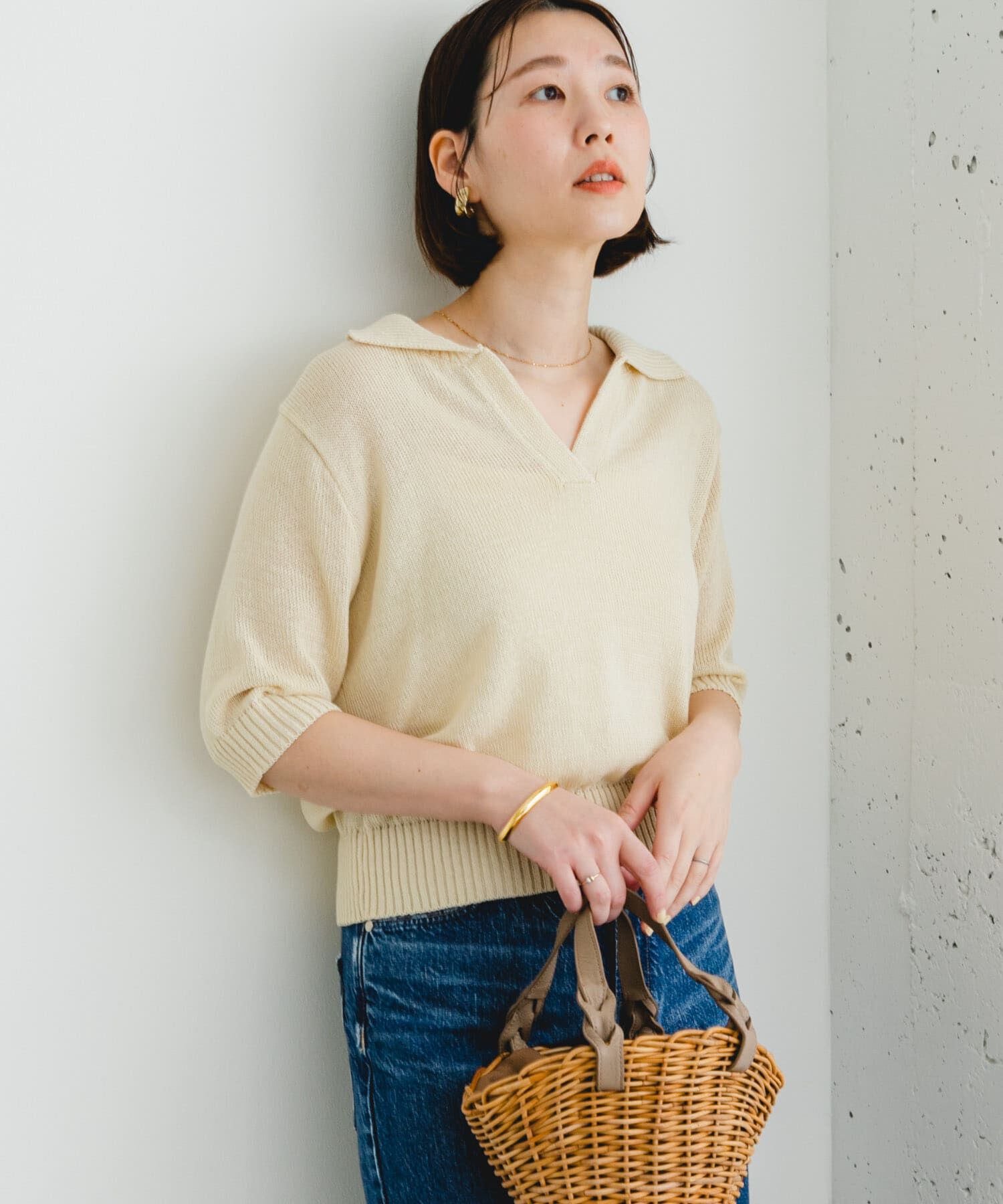 URBAN RESEARCH ROSSO「F by ROSSO　オープンカラーサマーニット」|ニット・セーター|