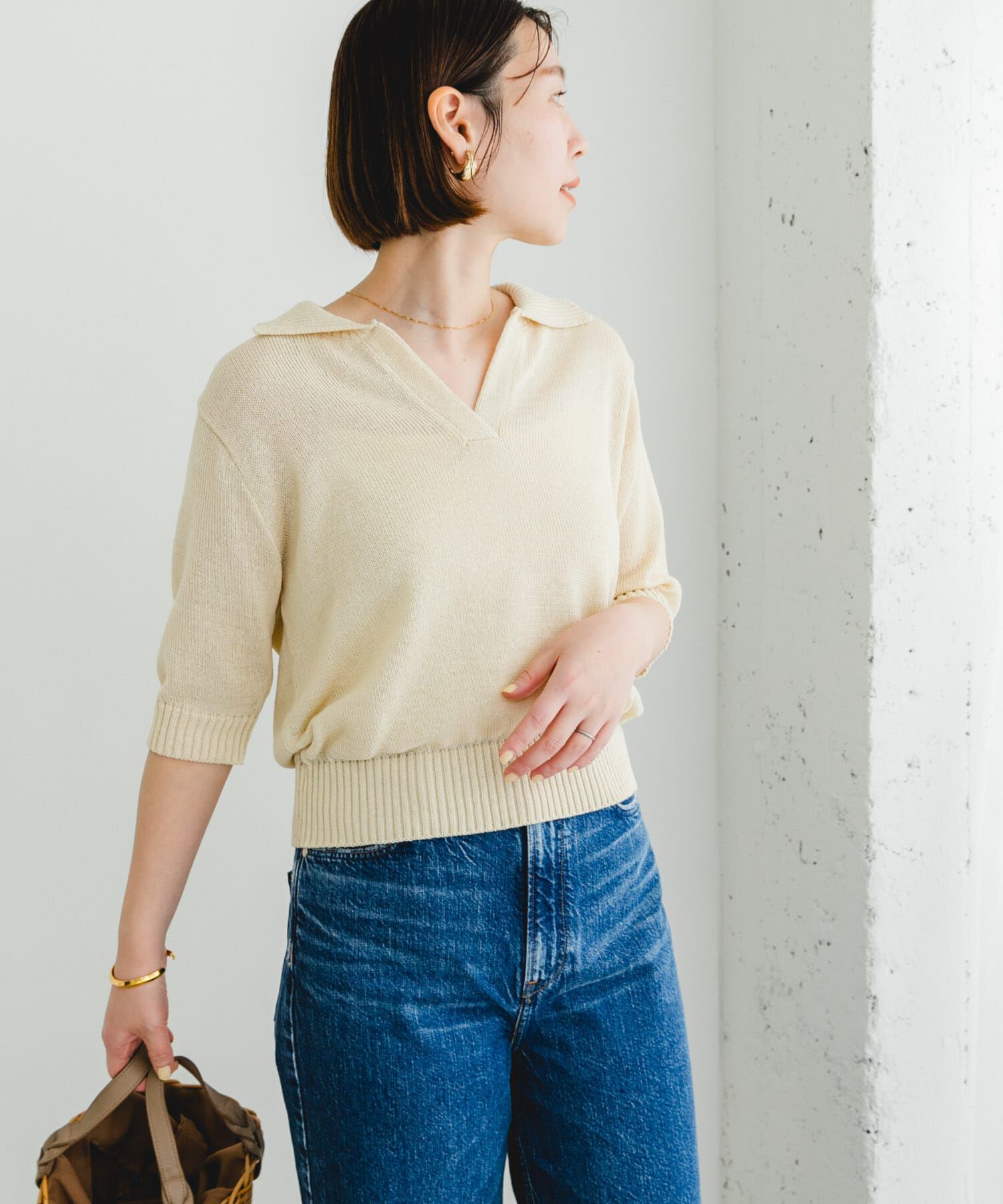 URBAN RESEARCH ROSSO「F by ROSSO　オープンカラーサマーニット」|ニット・セーター|