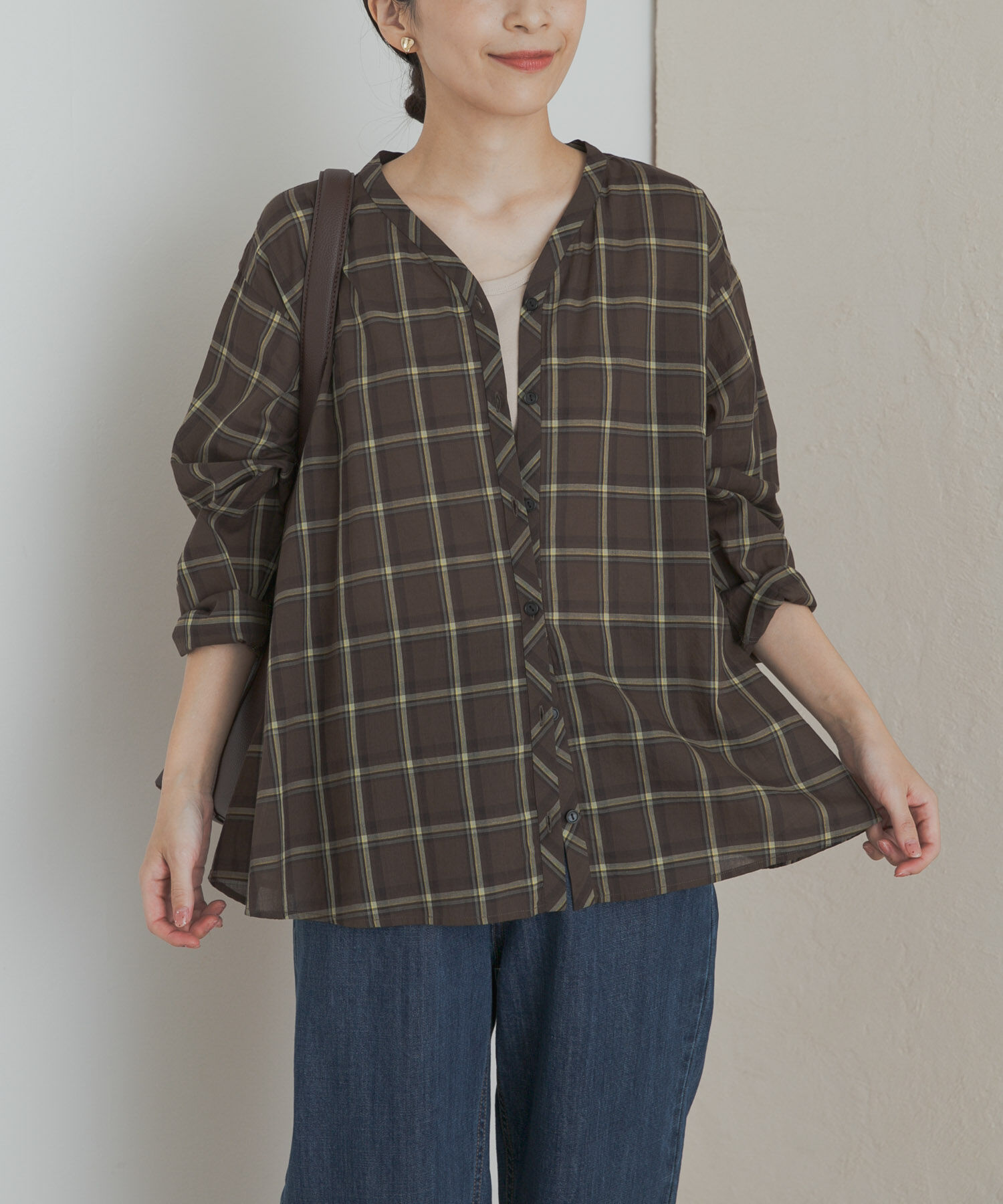 URBAN RESEARCH DOORS「チェックフレアブラウス」|Tシャツ・カットソー|