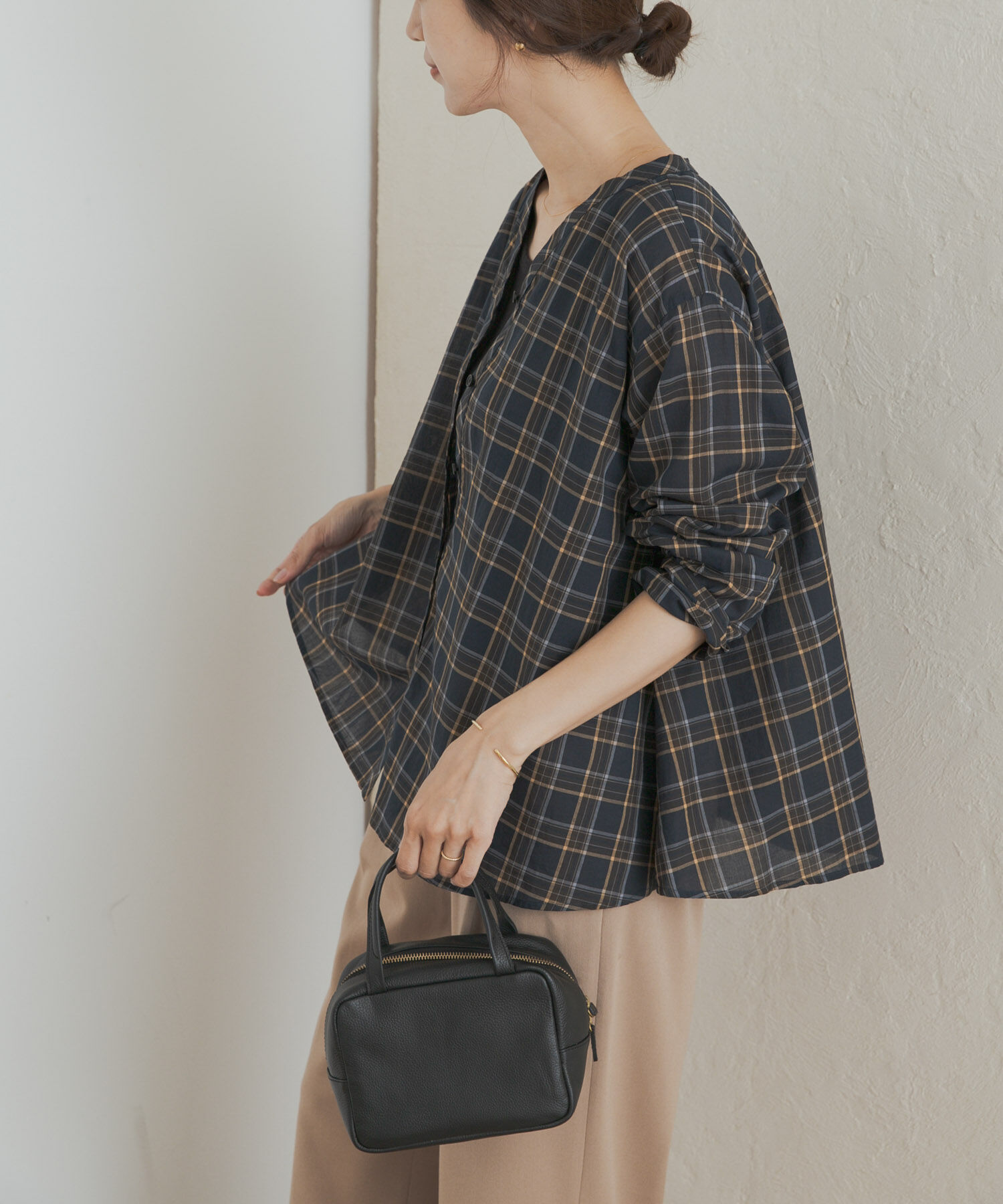 URBAN RESEARCH DOORS「チェックフレアブラウス」|Tシャツ・カットソー|ブルー系その他