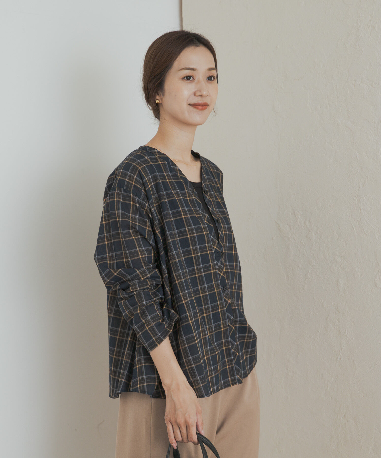 URBAN RESEARCH DOORS「チェックフレアブラウス」|Tシャツ・カットソー|