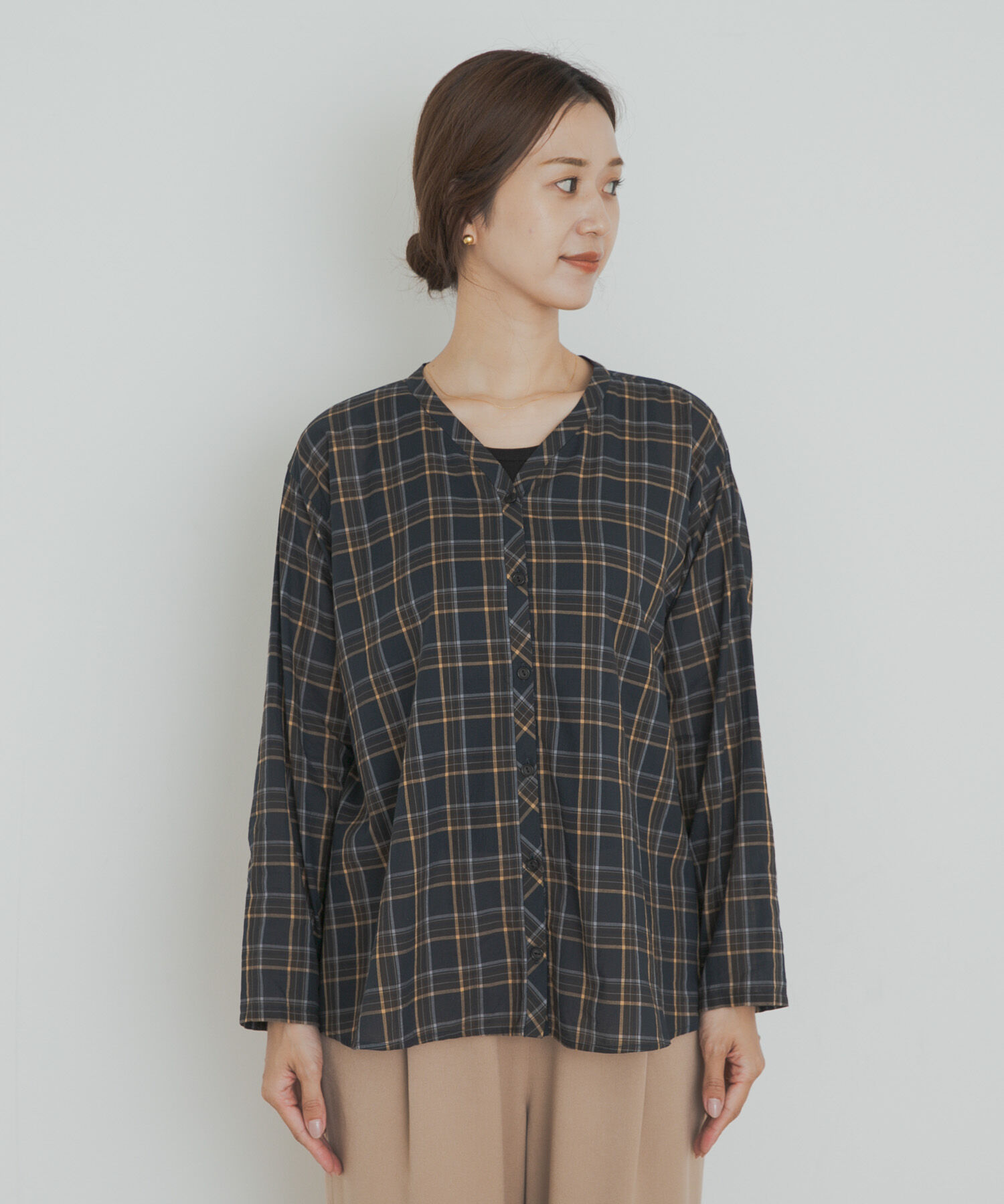 URBAN RESEARCH DOORS「チェックフレアブラウス」|Tシャツ・カットソー|