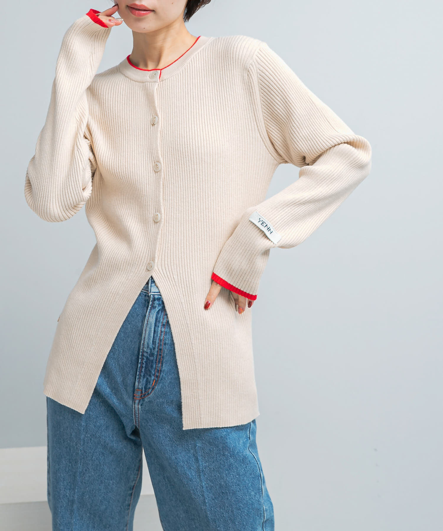 URBAN RESEARCH ROSSO「YENN　WOOL RIB CREW CARDIGAN」|カーディガン|ライトベージュ