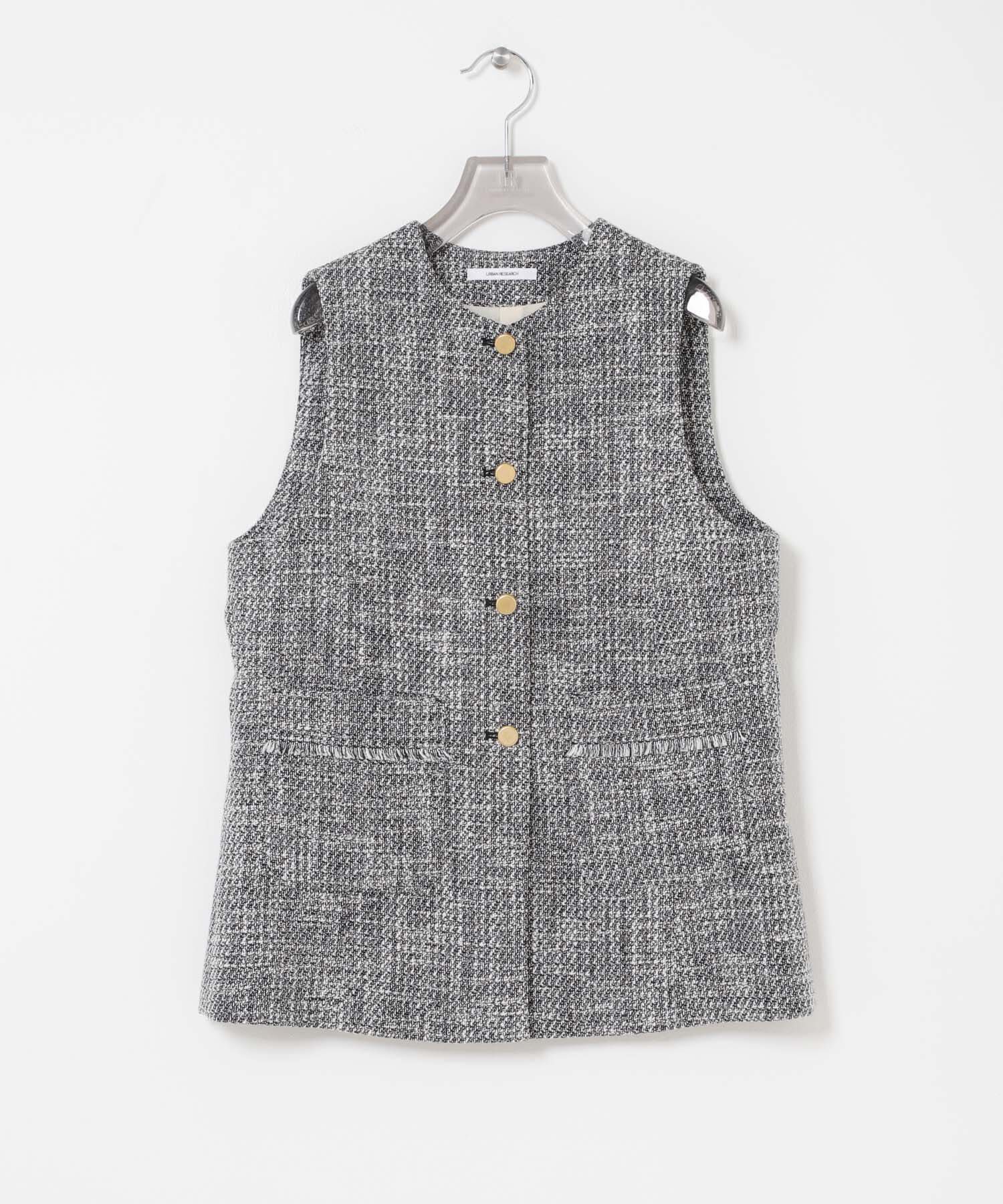 URBAN RESEARCH「ノーカラーツイードジレ」|ノーカラーコート|