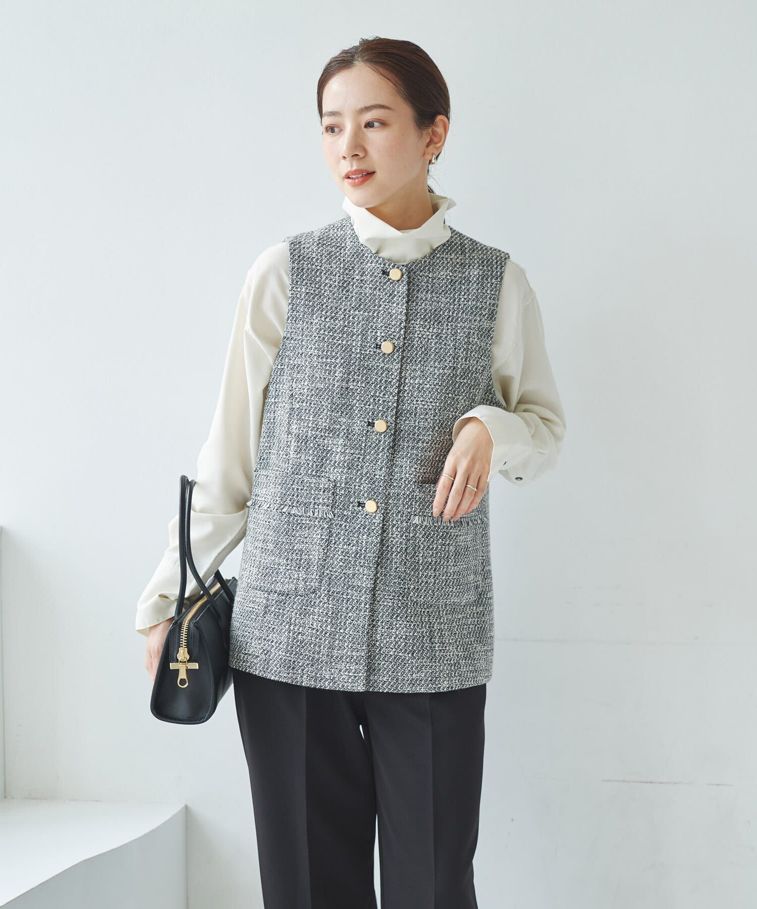 URBAN RESEARCH「ノーカラーツイードジレ」|ノーカラーコート|