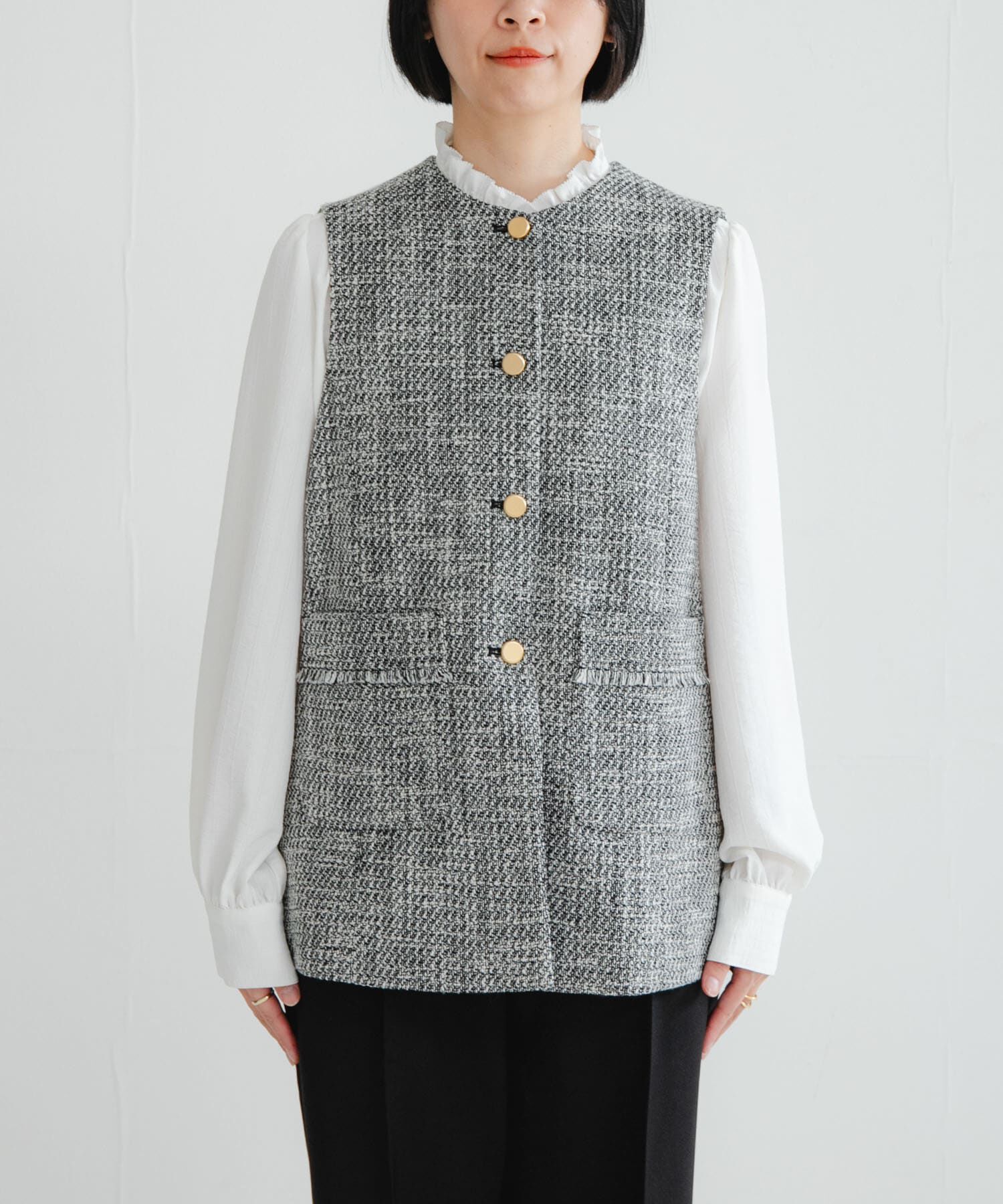 URBAN RESEARCH「ノーカラーツイードジレ」|ノーカラーコート|