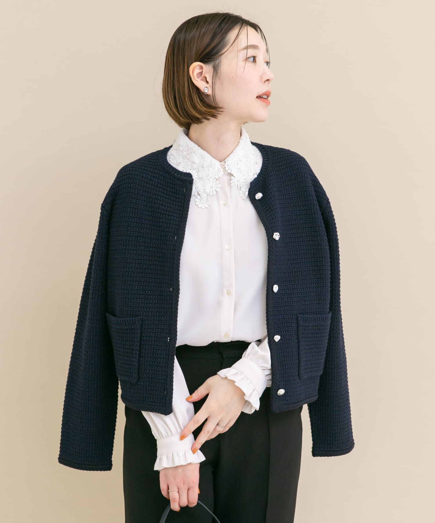 URBAN RESEARCH ROSSO「『WEB/一部店舗限定』ツイードノーカラーニットジャケット」|ノーカラージャケット|