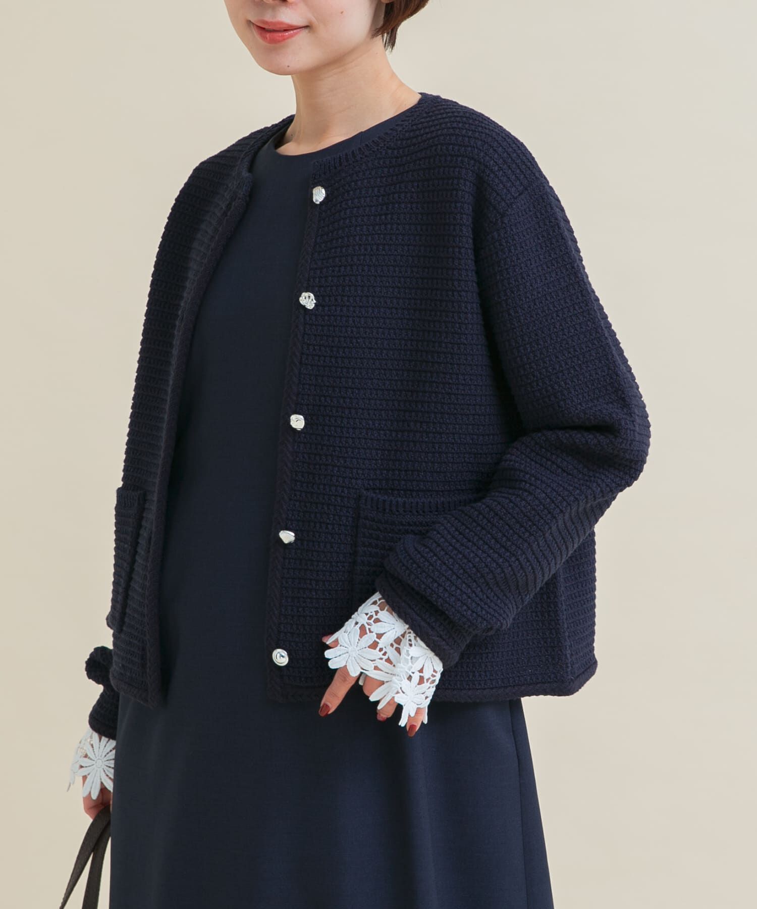 URBAN RESEARCH ROSSO「『WEB/一部店舗限定』ツイードノーカラーニットジャケット」|ノーカラージャケット|