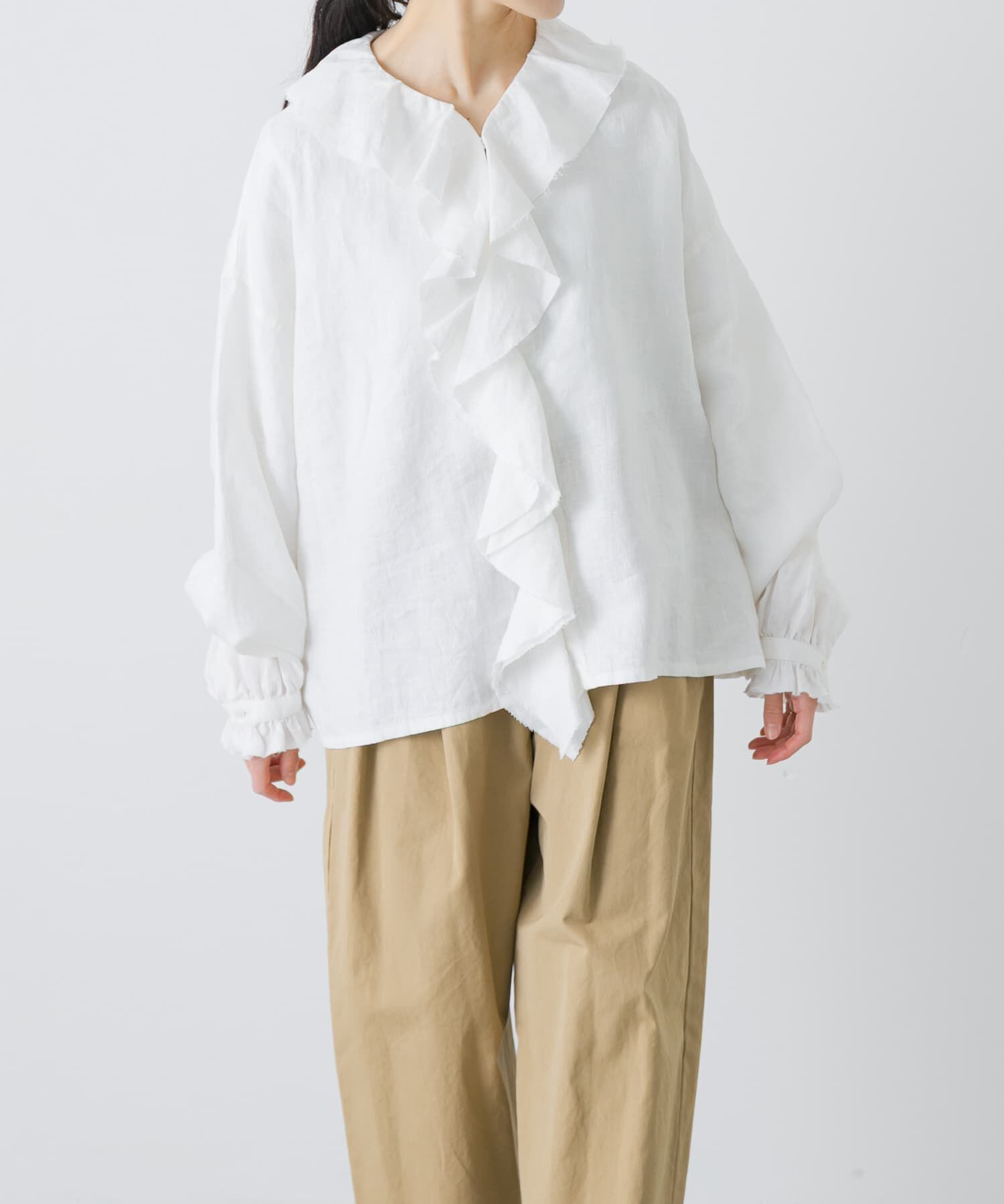 かぐれ「リネンフリルカラーシャツ」|シャツ・ブラウス|