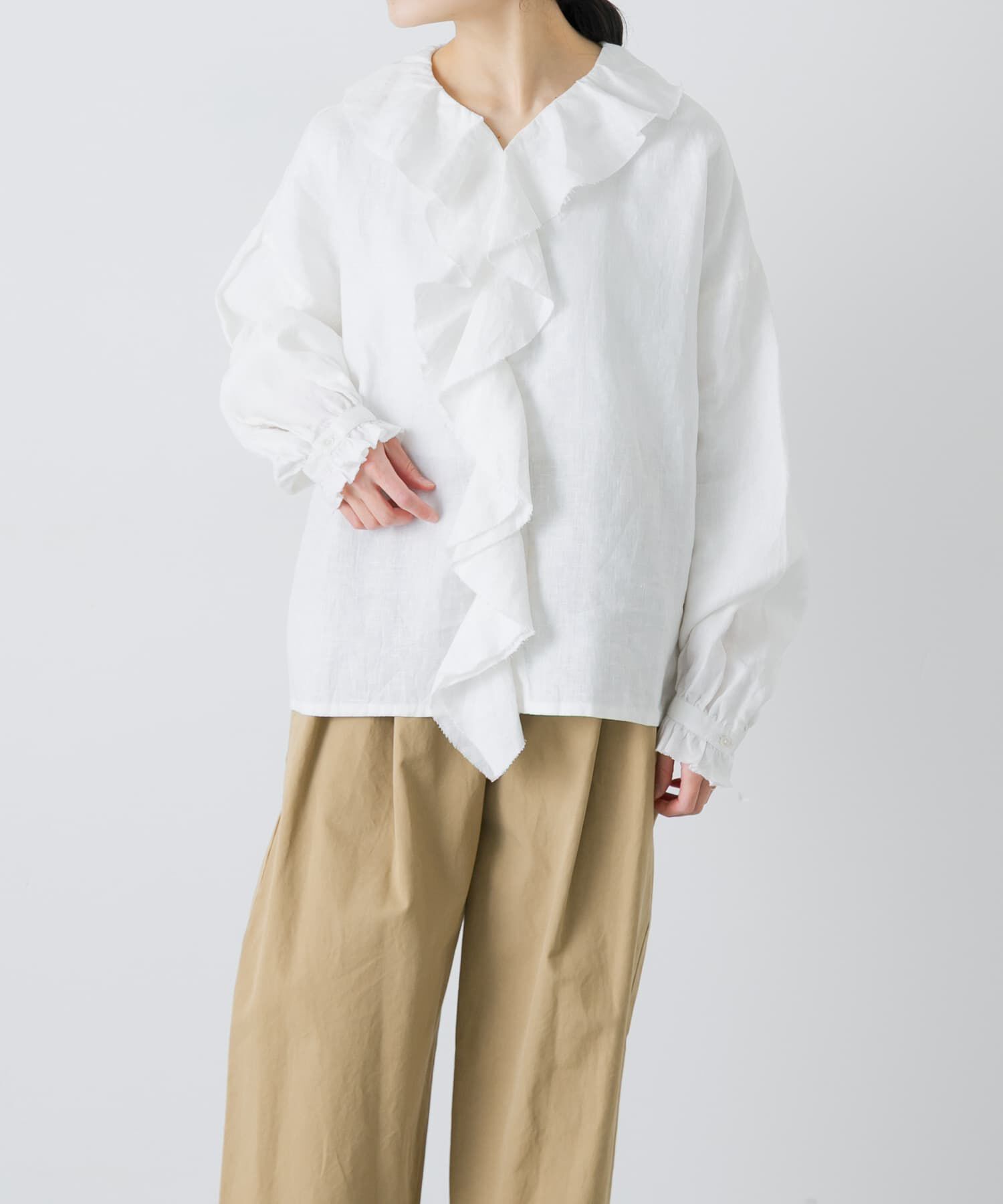 かぐれ「リネンフリルカラーシャツ」|シャツ・ブラウス|