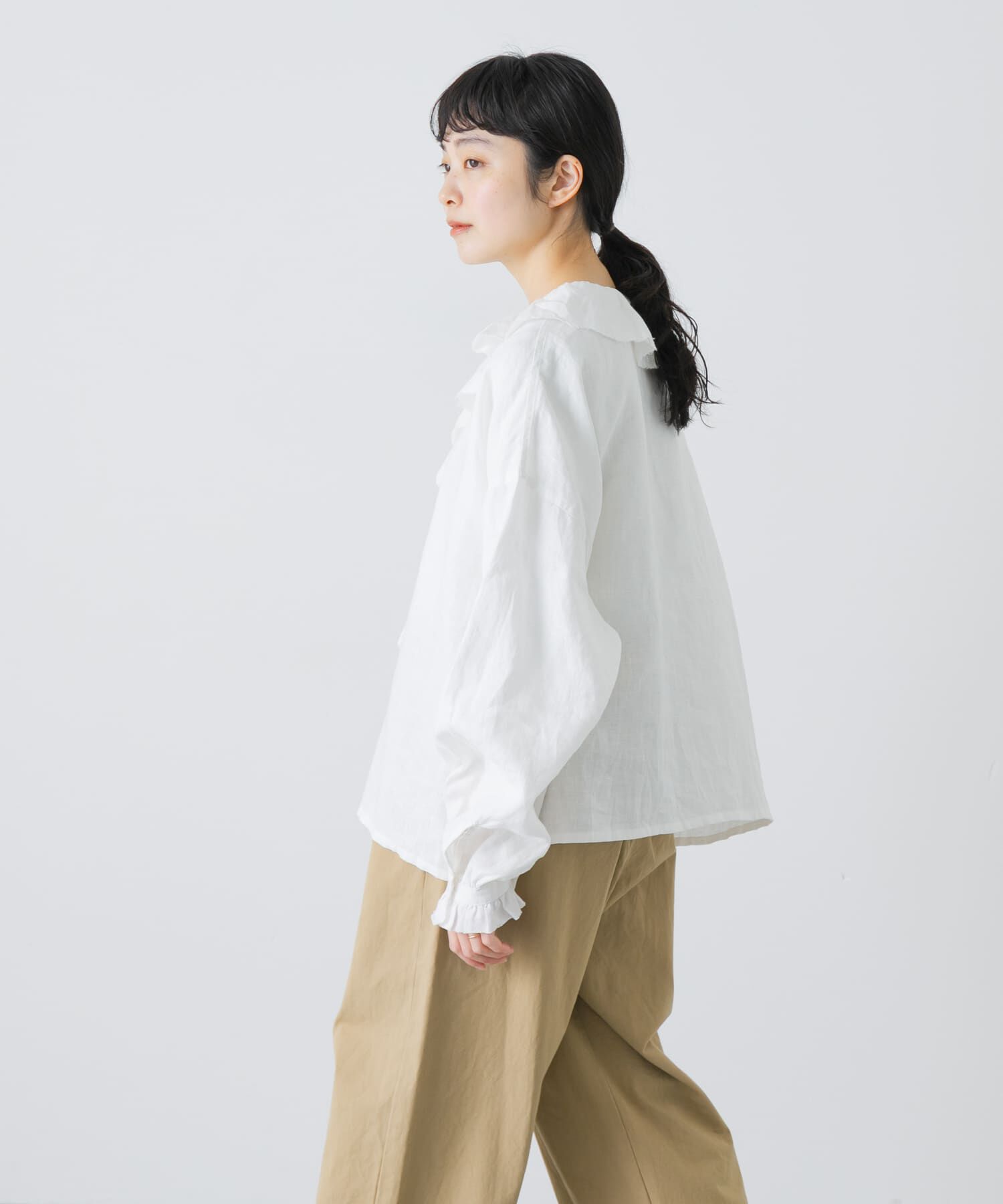 かぐれ「リネンフリルカラーシャツ」|シャツ・ブラウス|