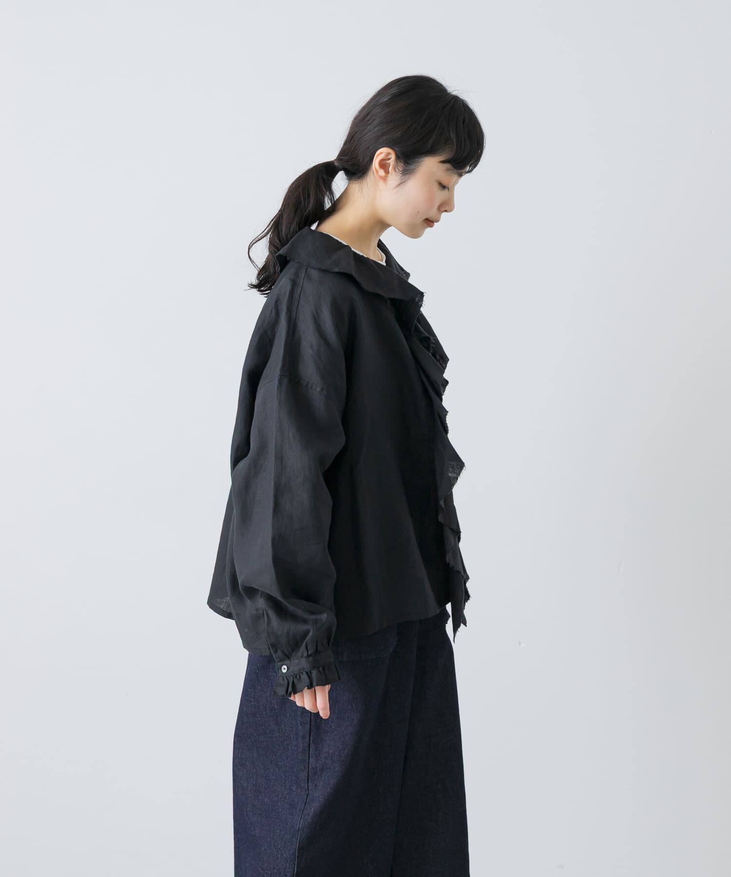 かぐれ「リネンフリルカラーシャツ」|シャツ・ブラウス|