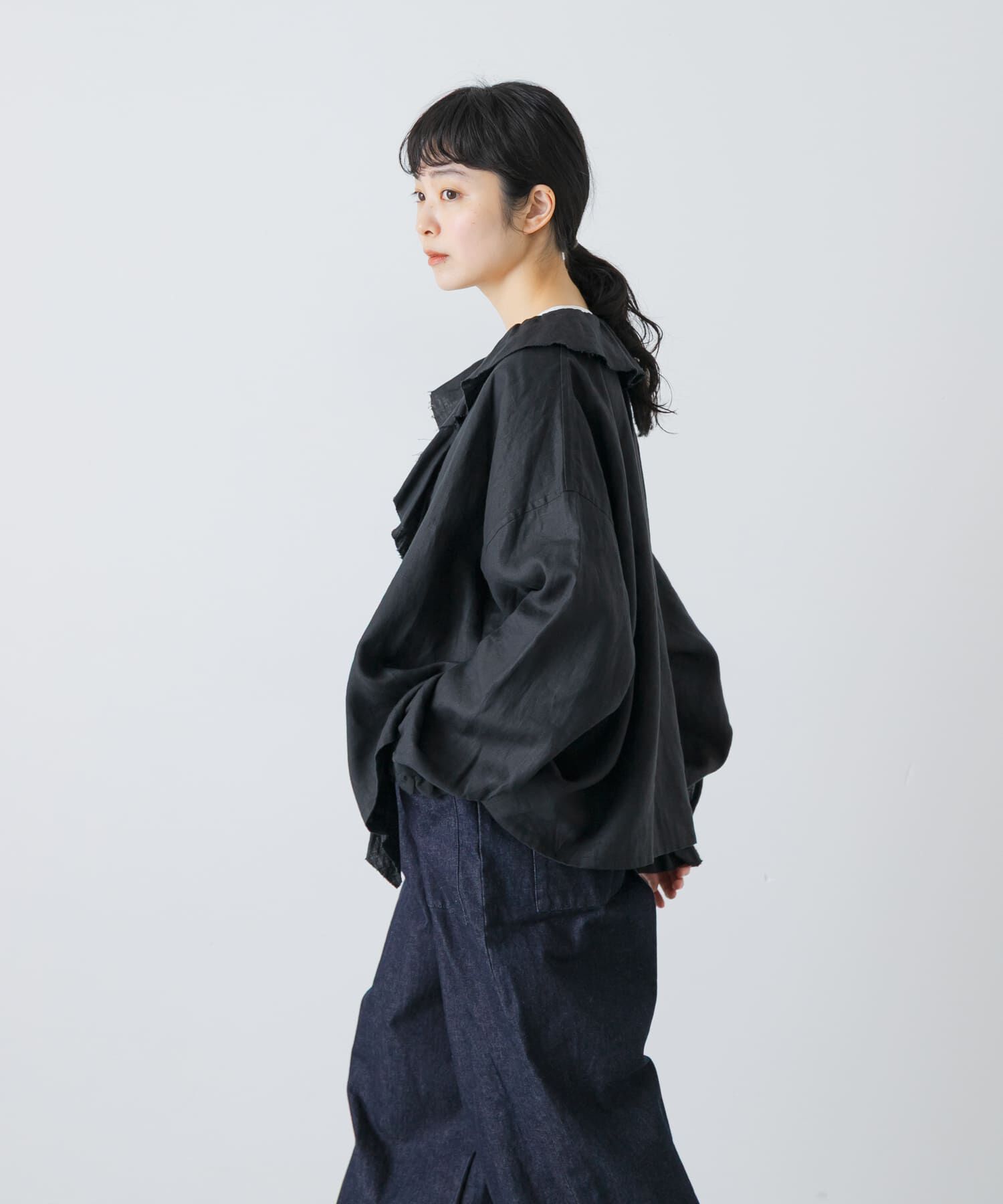 かぐれ「リネンフリルカラーシャツ」|シャツ・ブラウス|