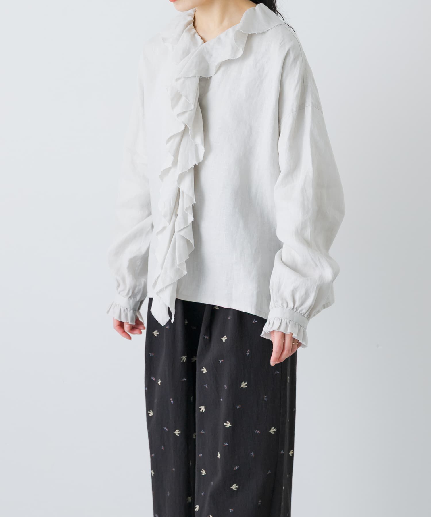 かぐれ「リネンフリルカラーシャツ」|シャツ・ブラウス|