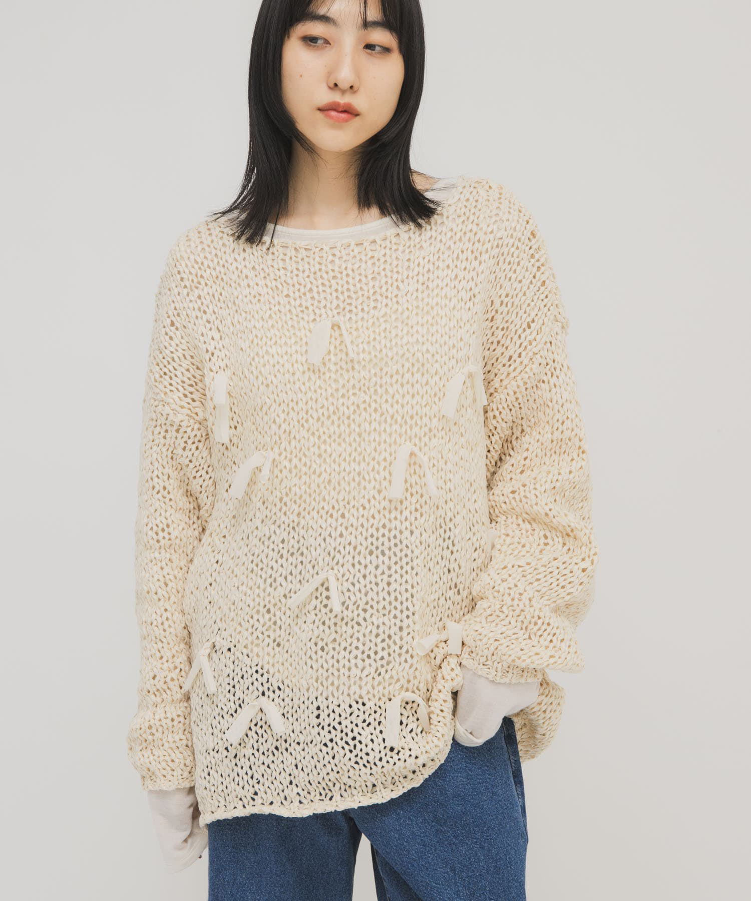  「テープヤーンリボンオーバーニット」|ニット・セーター|