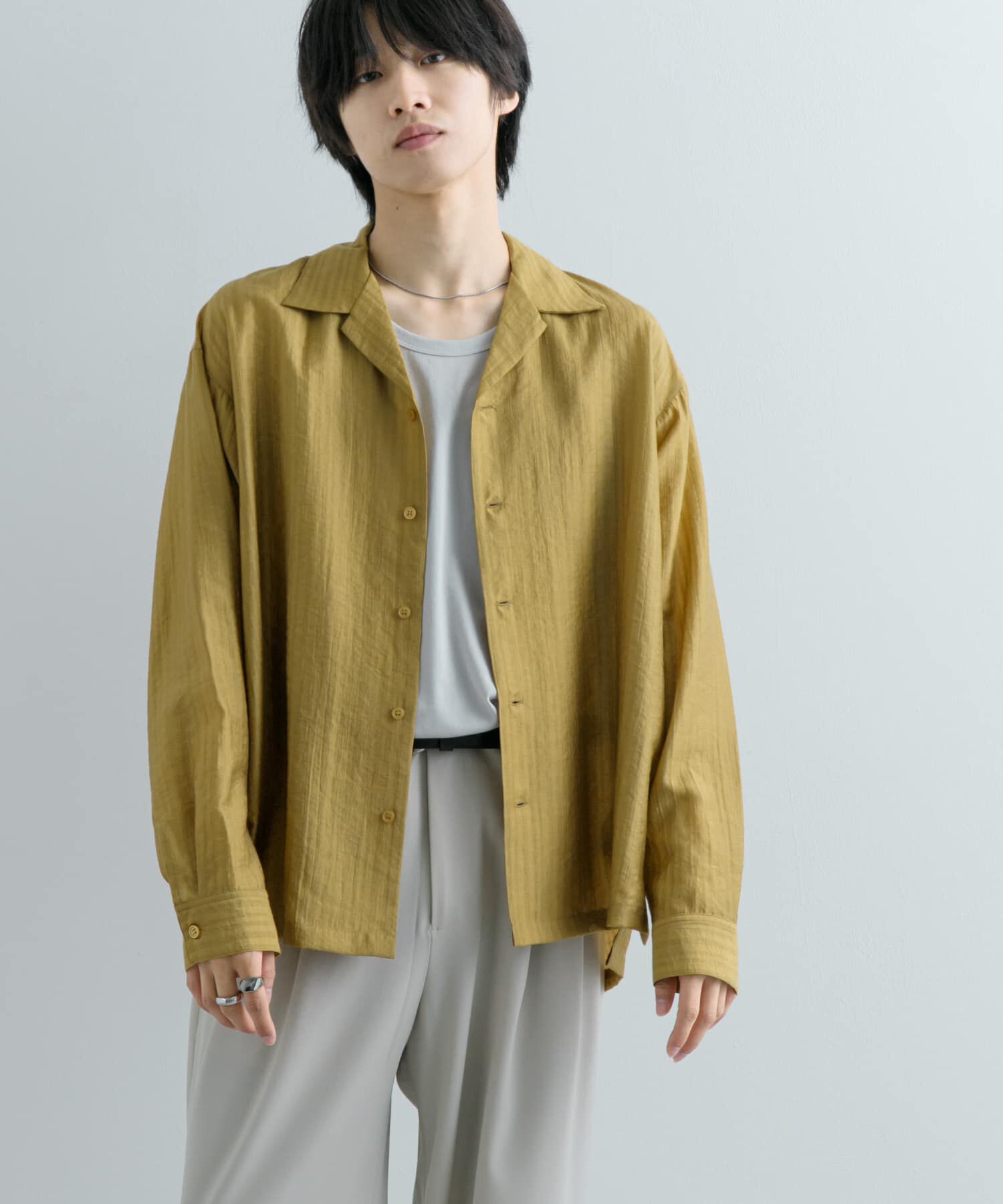 SENSE OF PLACE by URBAN RESEARCH「シアーストライプオープンカラーシャツ」|シャツ・ブラウス|カーキ