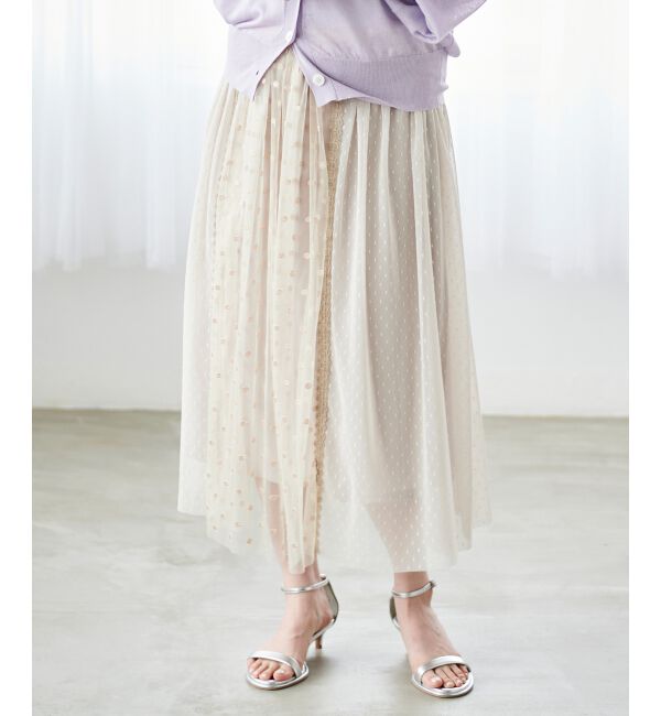  「Perle Peche ドットチュールレースキリカエスカート」|スカート|アイボリー