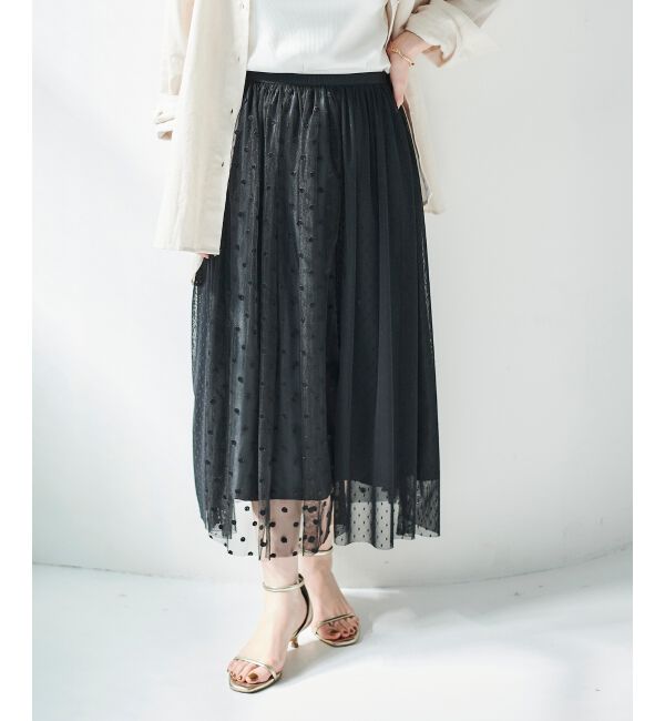  「Perle Peche ドットチュールレースキリカエスカート」|スカート|