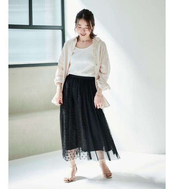  「Perle Peche ドットチュールレースキリカエスカート」|スカート|
