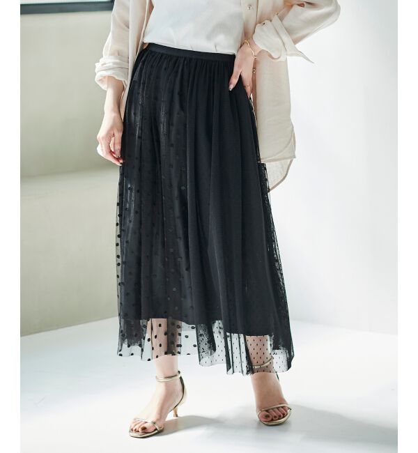  「Perle Peche ドットチュールレースキリカエスカート」|スカート|