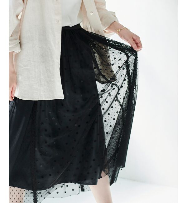  「Perle Peche ドットチュールレースキリカエスカート」|スカート|